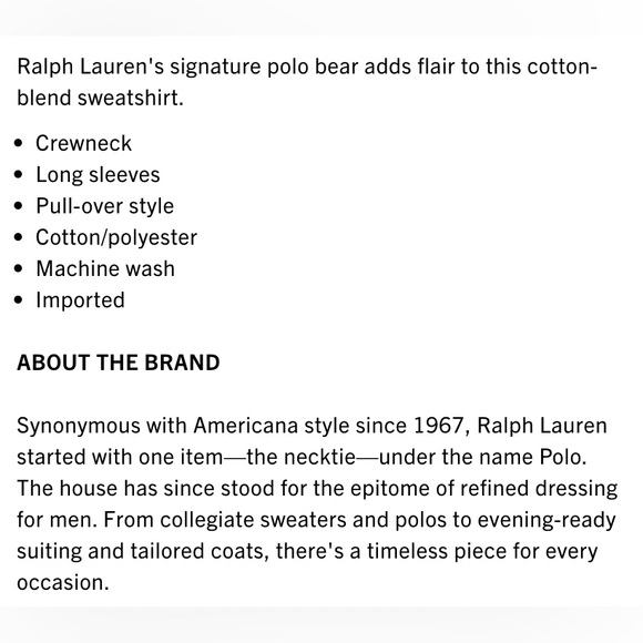 BRAND NEW Polo Ralph Lauren Polo Bear Fleece Crewneck Sweatshirt - Picture 5 of 7